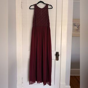 Adrianna Papell Burgundy Beaded Sleeveless Maxi Gown
